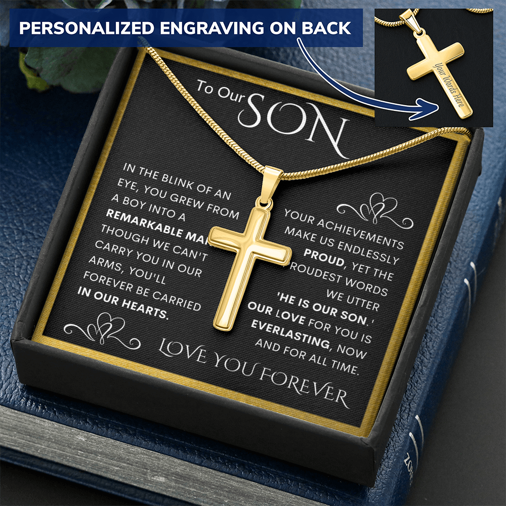 Gift for Son Personalized Cross Necklace | He Is Our Son
