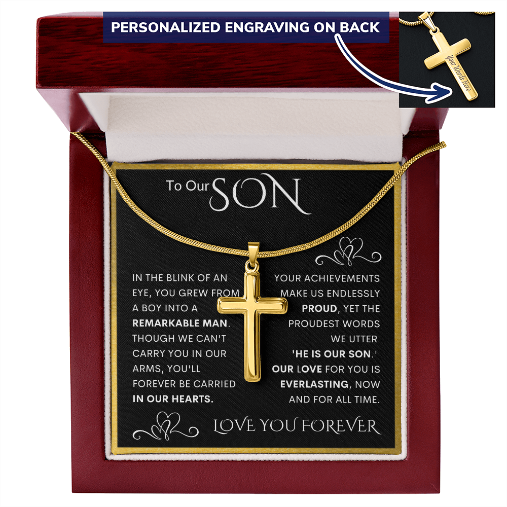 Gift for Son Personalized Cross Necklace | He Is Our Son