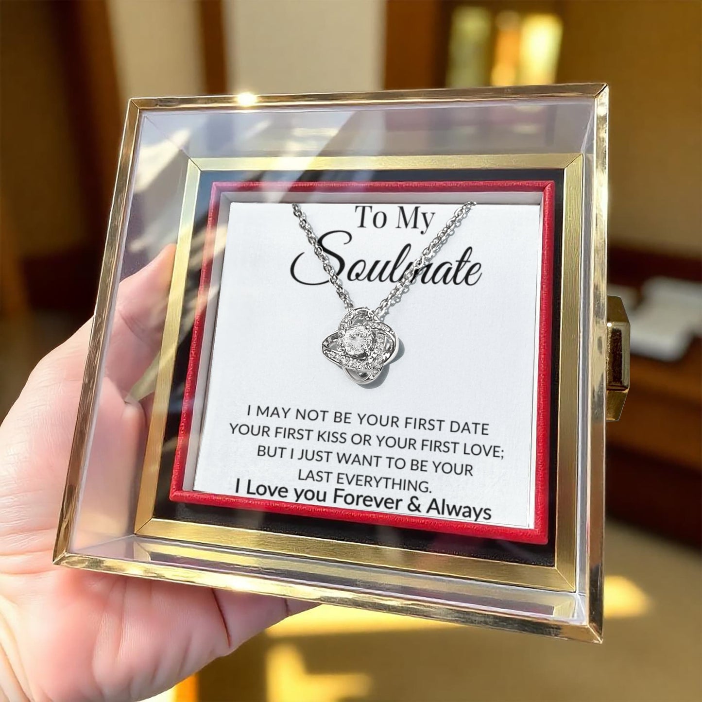 To My Soulmate Love Knot Necklace – Romantic Gift for Her with Preserved Rose Box Surprise