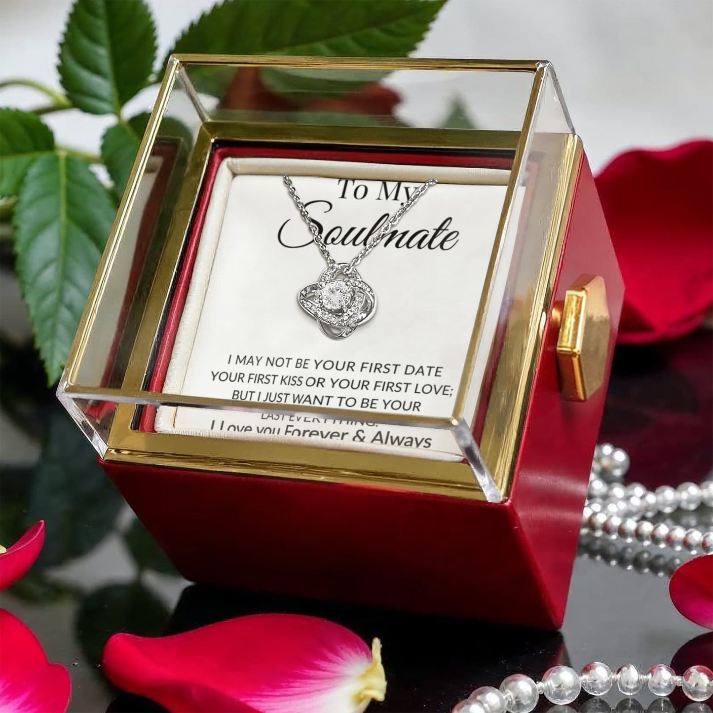 To My Soulmate Love Knot Necklace – Romantic Gift for Her with Preserved Rose Box Surprise