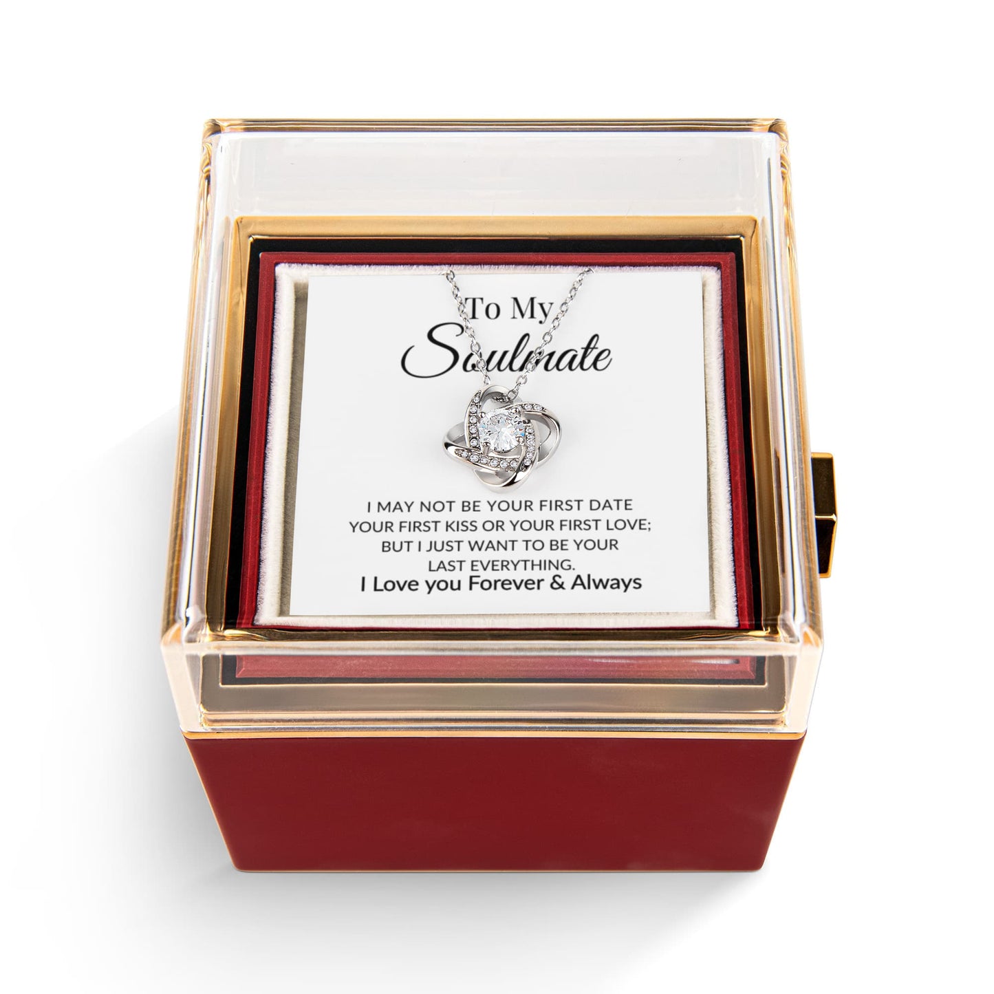 To My Soulmate Love Knot Necklace – Romantic Gift for Her with Preserved Rose Box Surprise