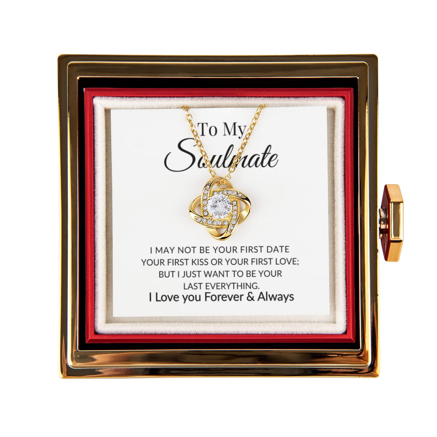 To My Soulmate Love Knot Necklace – Romantic Gift for Her with Preserved Rose Box Surprise