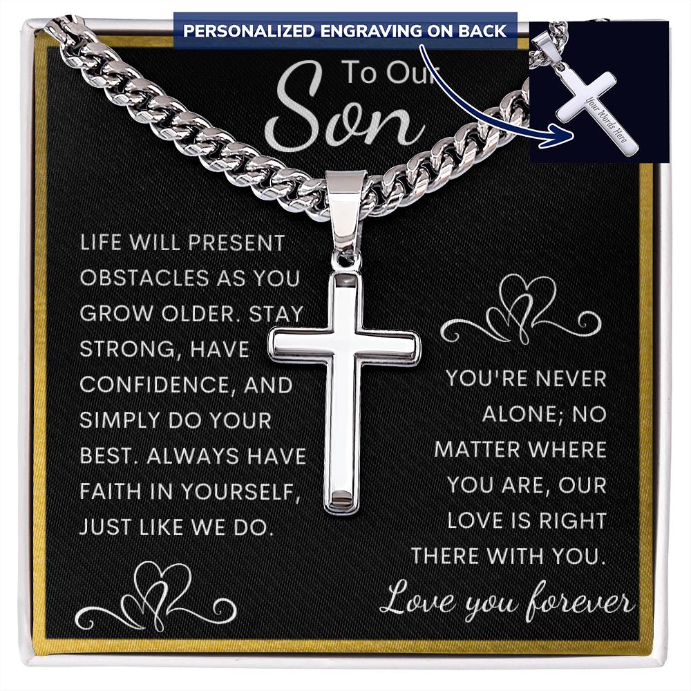 Gift for Son Personalized Cross with Cuban Link Chain