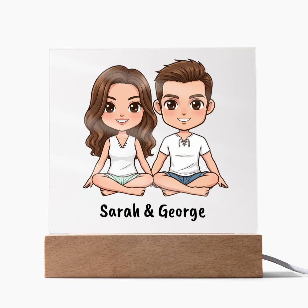 Personalized Couple Acrylic Plaque | Custom Chibi Style | Anniversary Gift