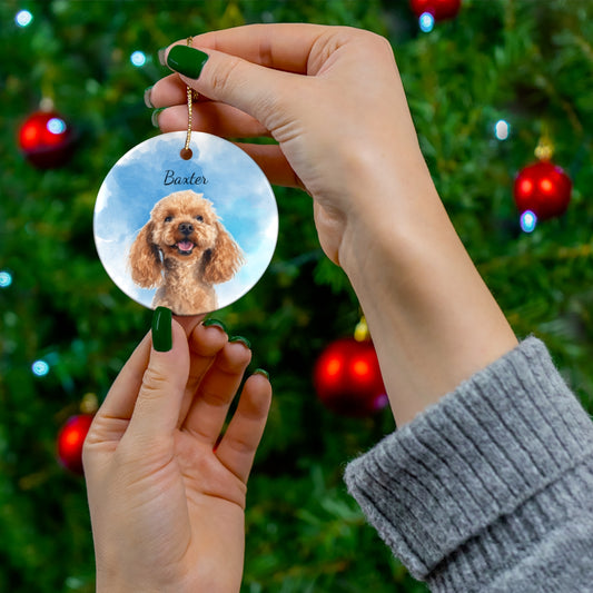 Custom Pet Photo Christmas Ornament - Round Ceramic