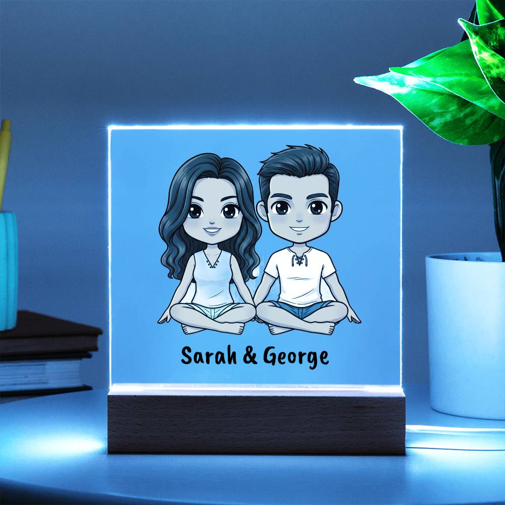 Personalized Couple Acrylic Plaque | Custom Chibi Style | Anniversary Gift