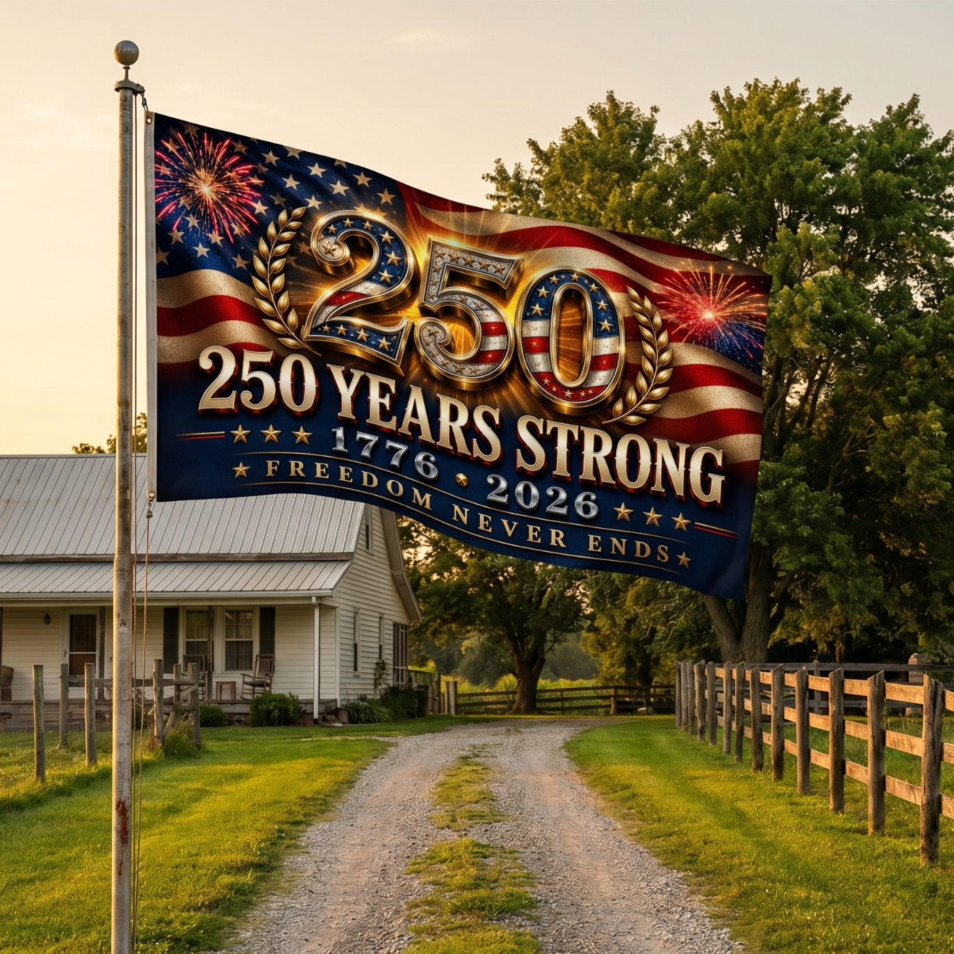 America 250 Years Strong Patriotic House Flag
