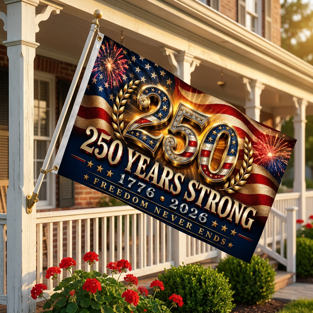 America 250 Years Strong Patriotic House Flag
