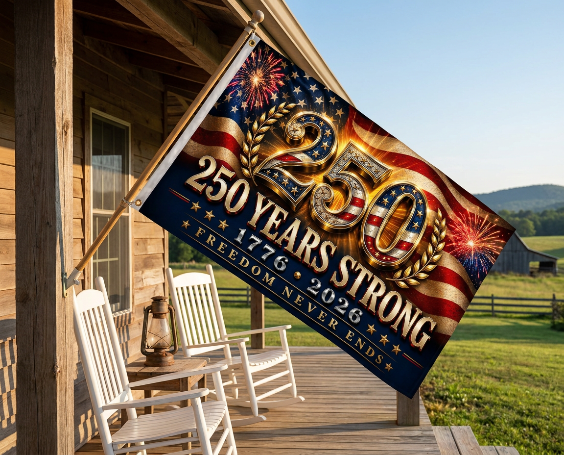 America 250 Years Strong Patriotic House Flag