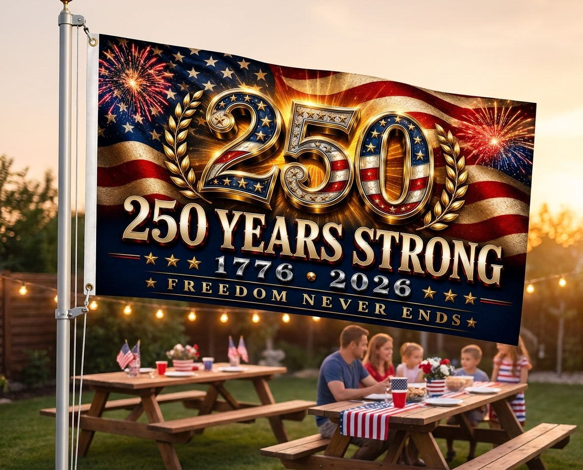 America 250 Years Strong Patriotic House Flag