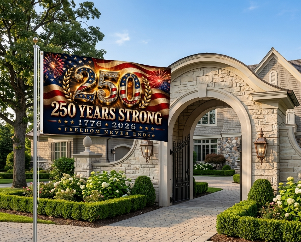 America 250 Years Strong Patriotic House Flag