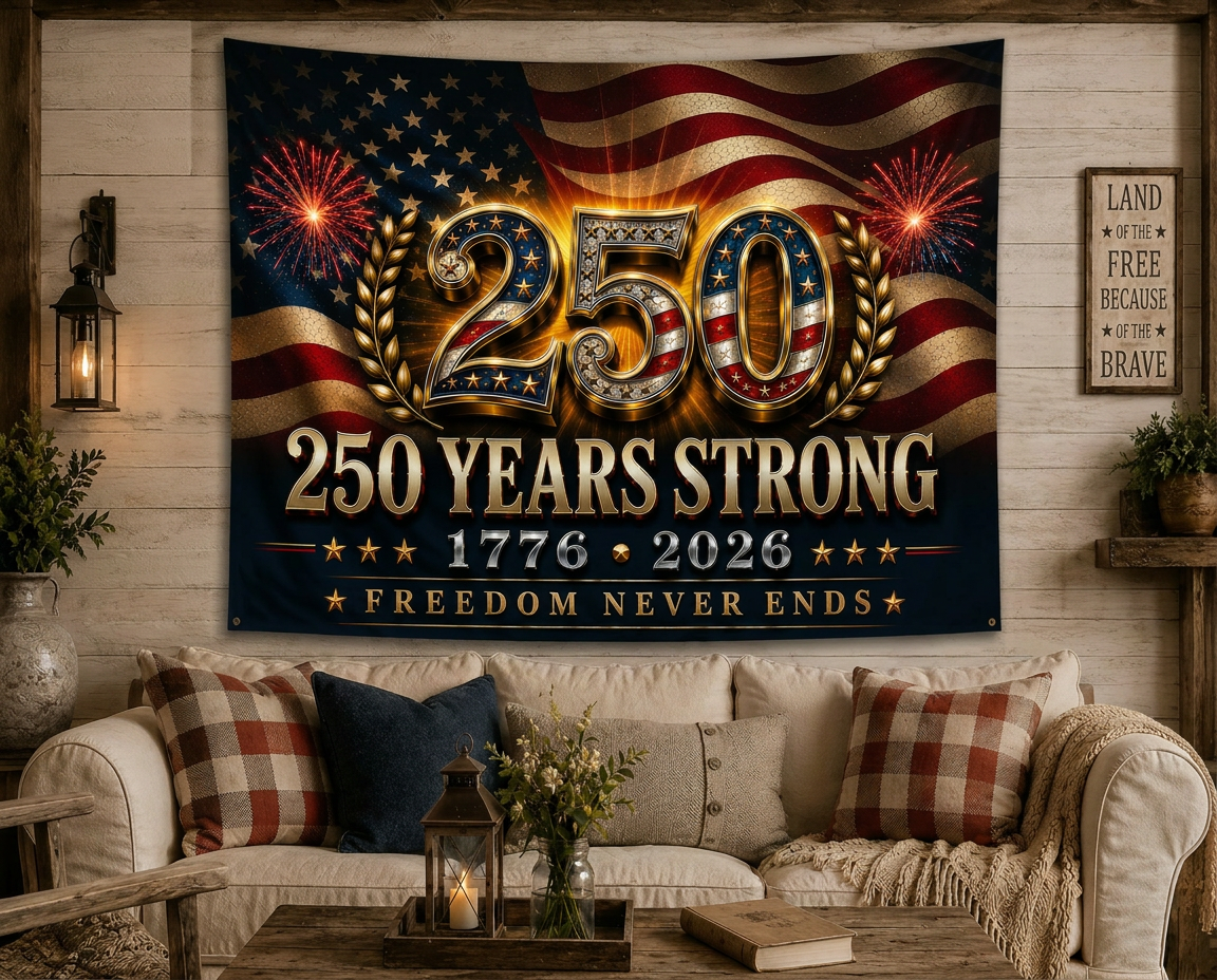America 250 Years Strong Patriotic House Flag
