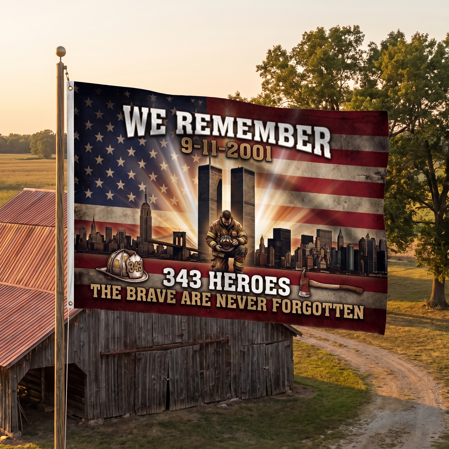 343 Heroes 9/11 Firefighter Memorial Flag