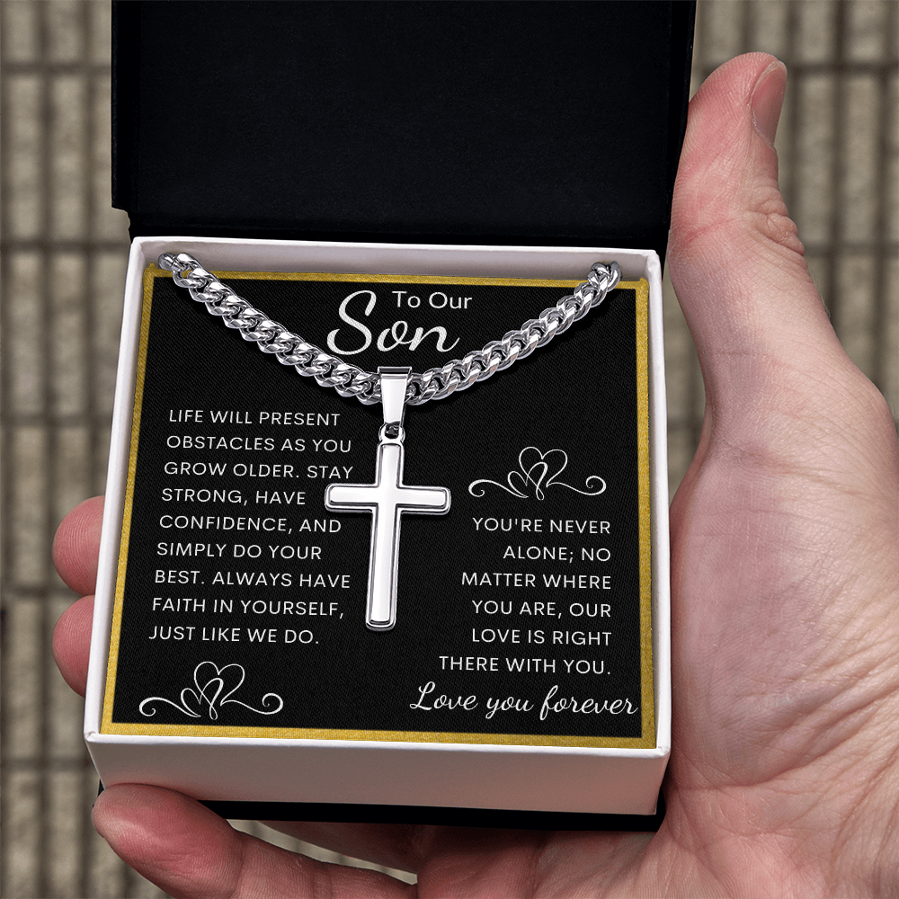 Gift for Son Personalized Cross with Cuban Link Chain
