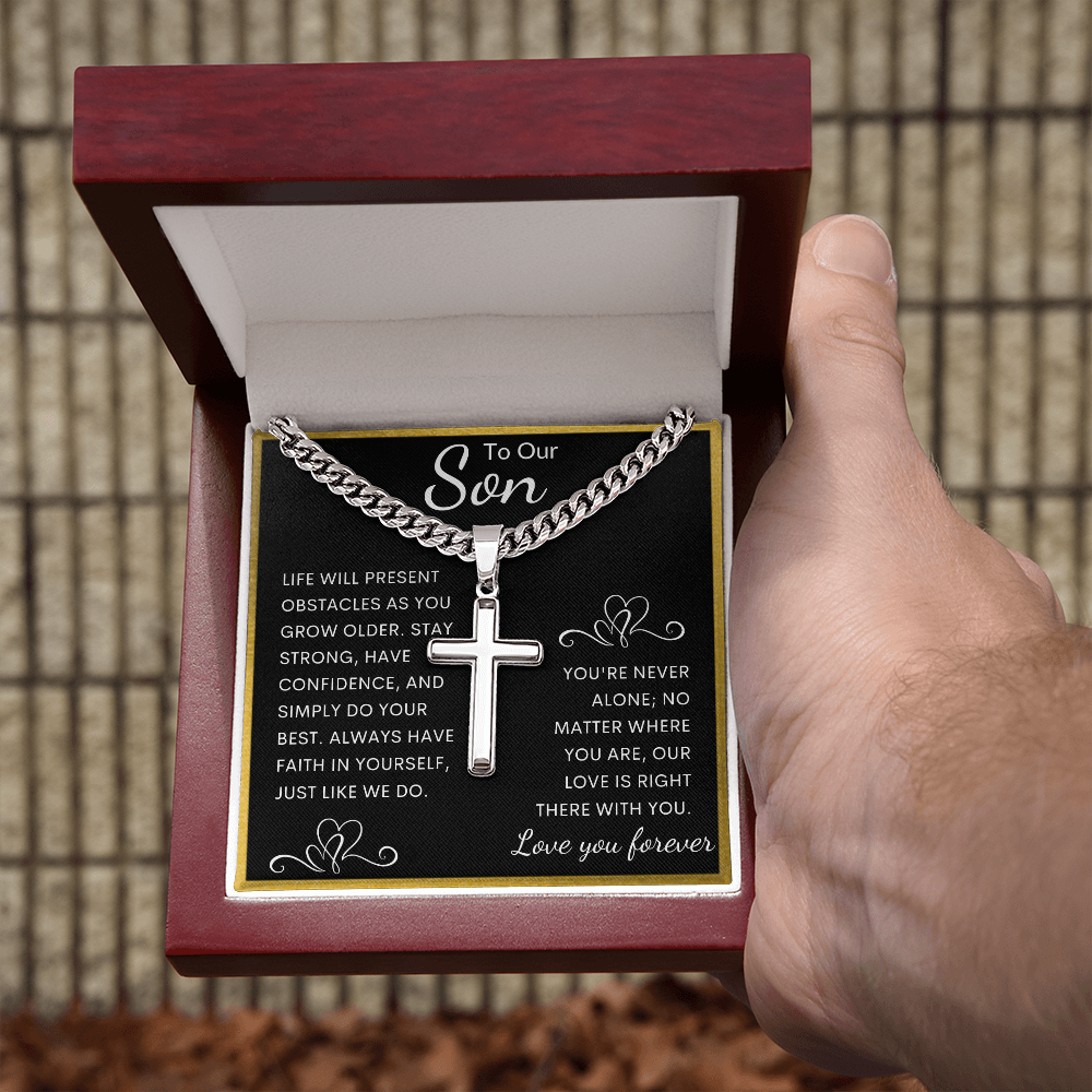 Gift for Son Personalized Cross with Cuban Link Chain