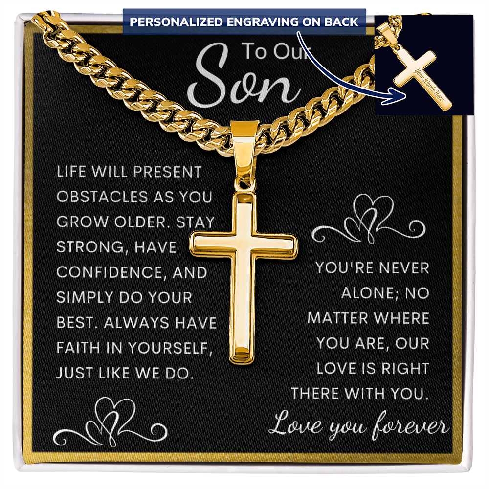 Gift for Son Personalized Cross with Cuban Link Chain