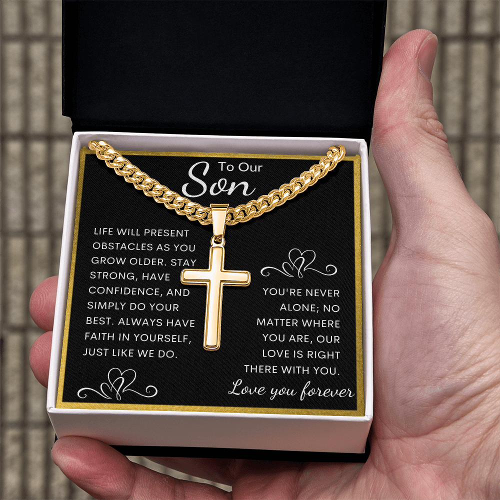 Gift for Son Personalized Cross with Cuban Link Chain