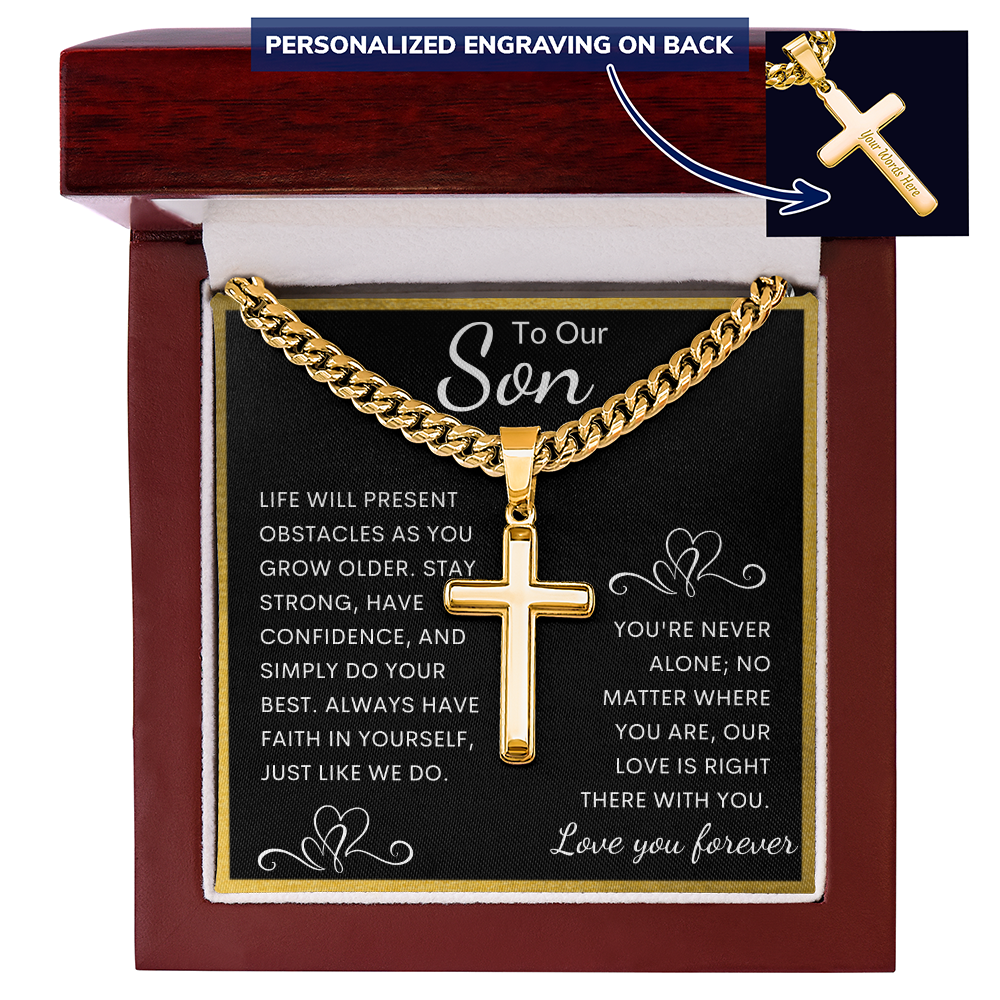 Gift for Son Personalized Cross with Cuban Link Chain
