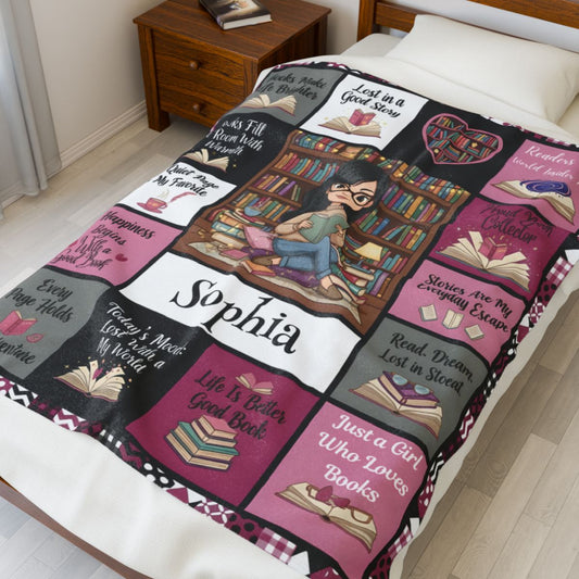 Personalized Book Lover Blanket, Warm Soft Blanket For Women, Just A Girl Who Loves Books,
