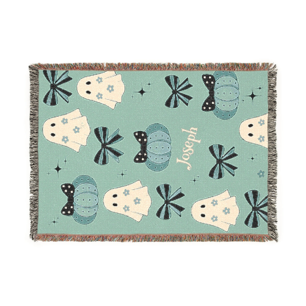 Custom Halloween Blanket with Name – Ghost & Pumpkin Throw, Personalized Cozy Fall Blanket