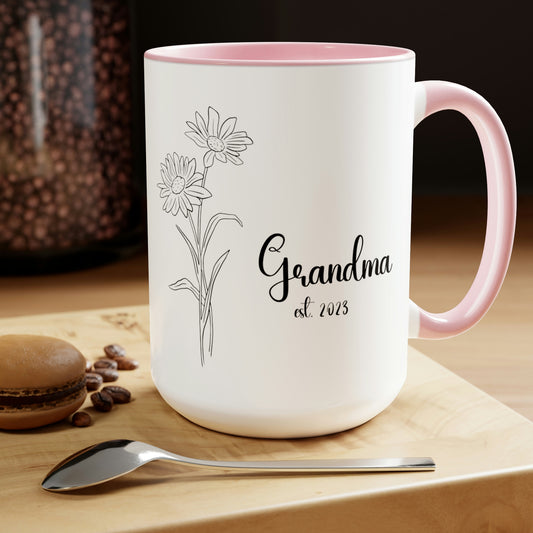 New Grandma's Mug,Birth Month Flowers, New Mom Mug, Gifts for Mimi, Birth Month Flowers,Personalized Mug Coffee 15oz