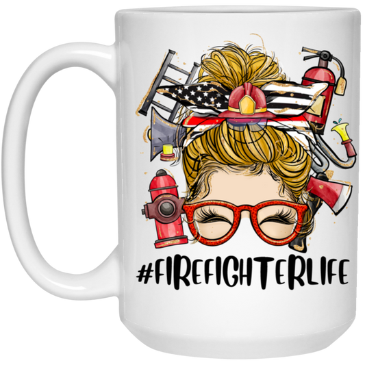 Firefighter Life Yellow Hair 15 oz. White Mug