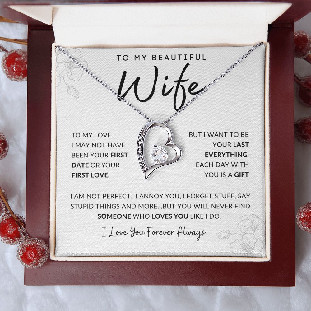To My Beautiful Wife | Forever Love Necklace White Gold Finish | First Date First Love