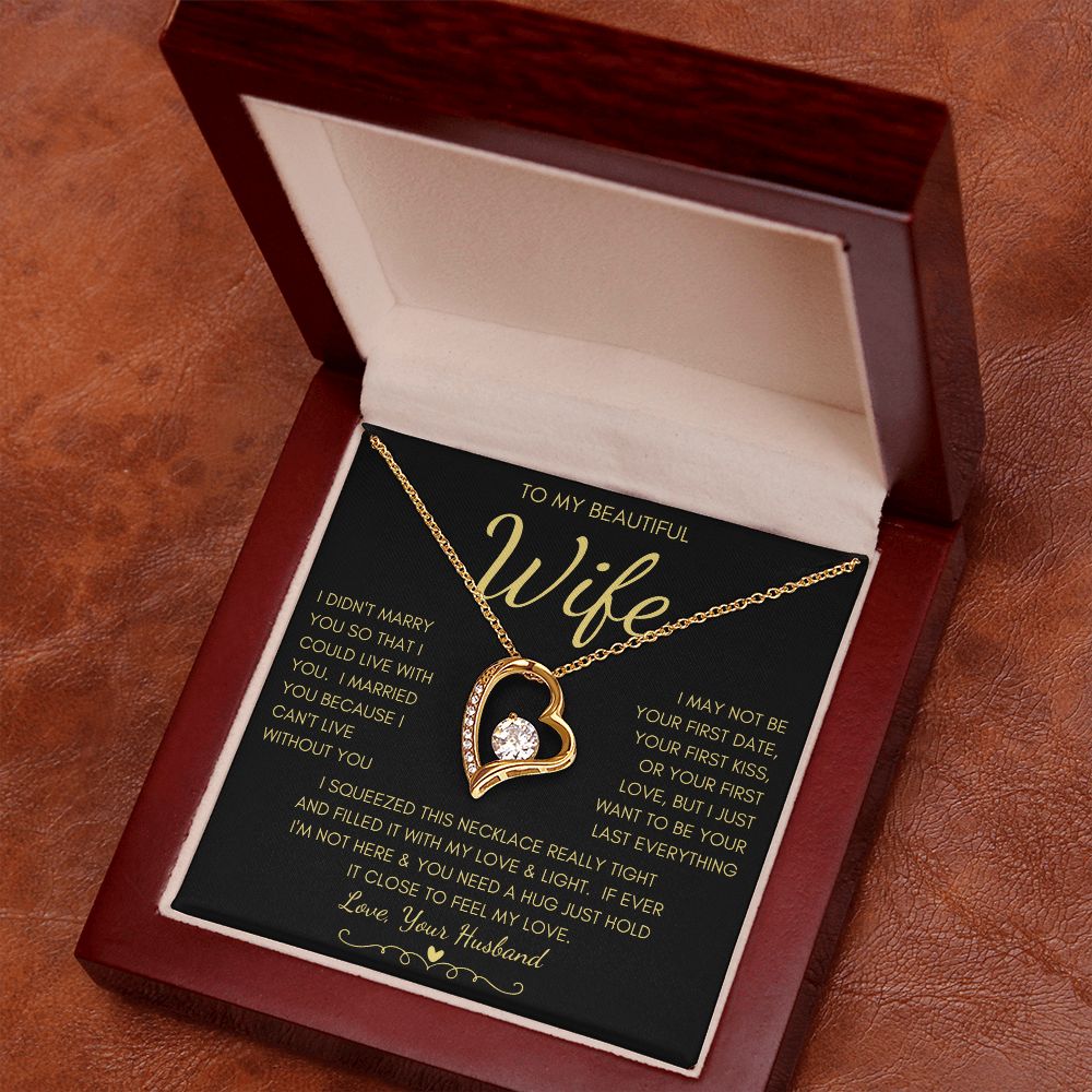 To My Beautiful Wife | Forever Love Necklace Yellow Gold Finish | My Love & Light