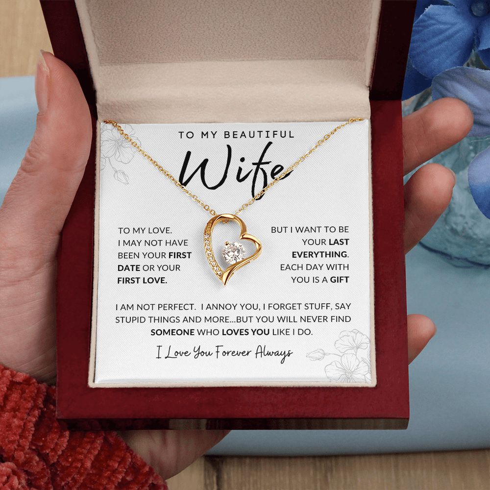 To My Beautiful Wife | Forever Love Necklace White Gold Finish | First Date First Love