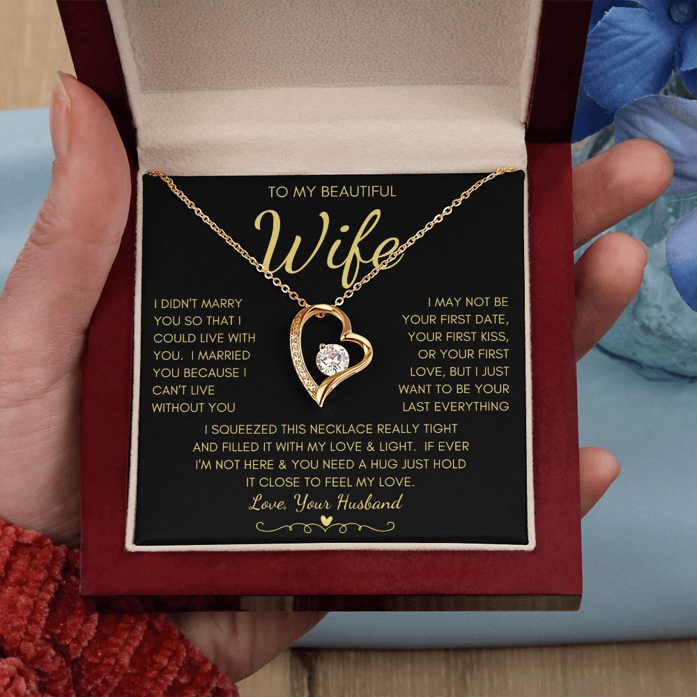 To My Beautiful Wife | Forever Love Necklace Yellow Gold Finish | My Love & Light
