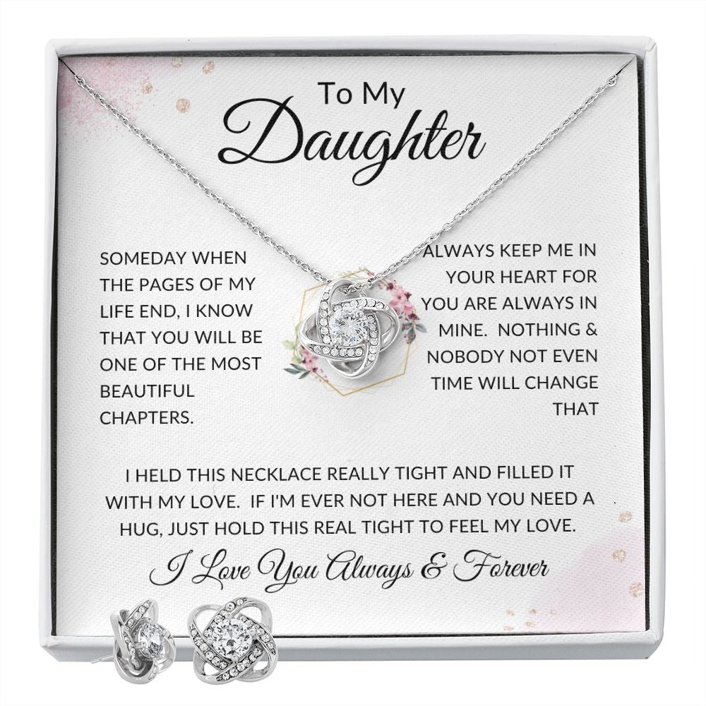 To My Daughter | Love Knot Earring & Necklace Set | Always Keep Me In Your Heart