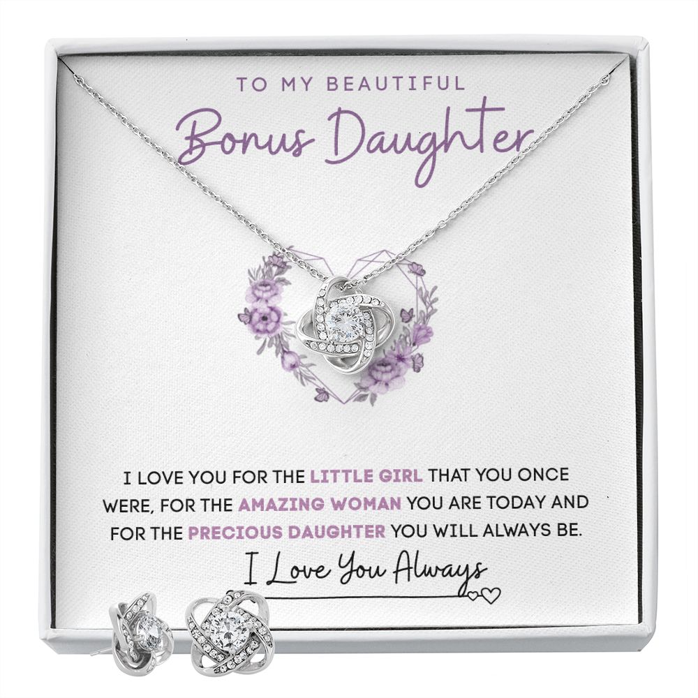 To My Bonus Daughter | Love Knot Earring & Necklace Set | I Love You