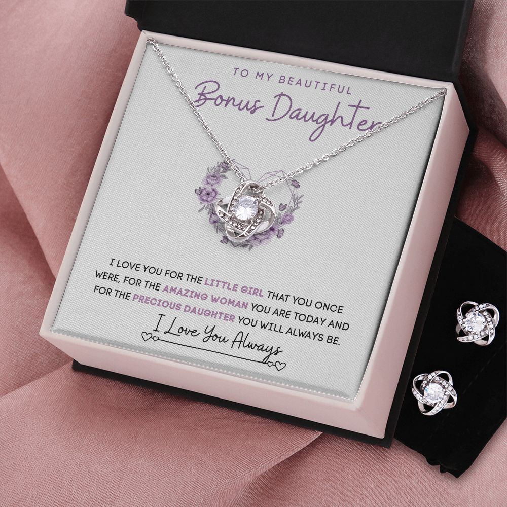 To My Bonus Daughter | Love Knot Earring & Necklace Set | I Love You