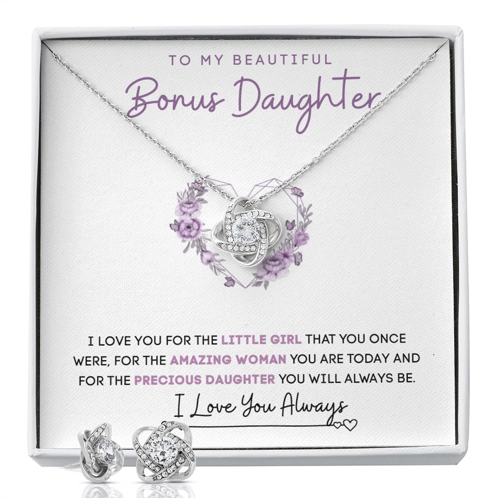 To My Bonus Daughter | Love Knot Earring & Necklace Set | I Love You