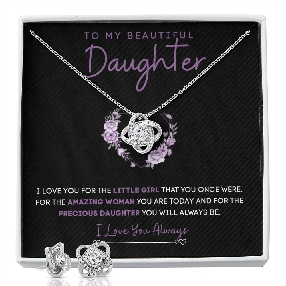 To My Beautiful Daughter | Love Knot Earring & Necklace Set | Precious Daughter