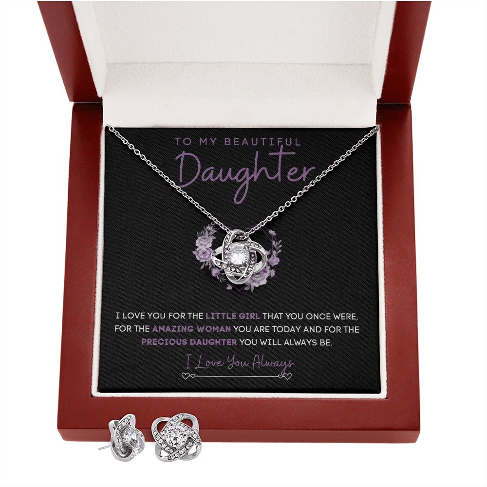 To My Beautiful Daughter | Love Knot Earring & Necklace Set | Precious Daughter