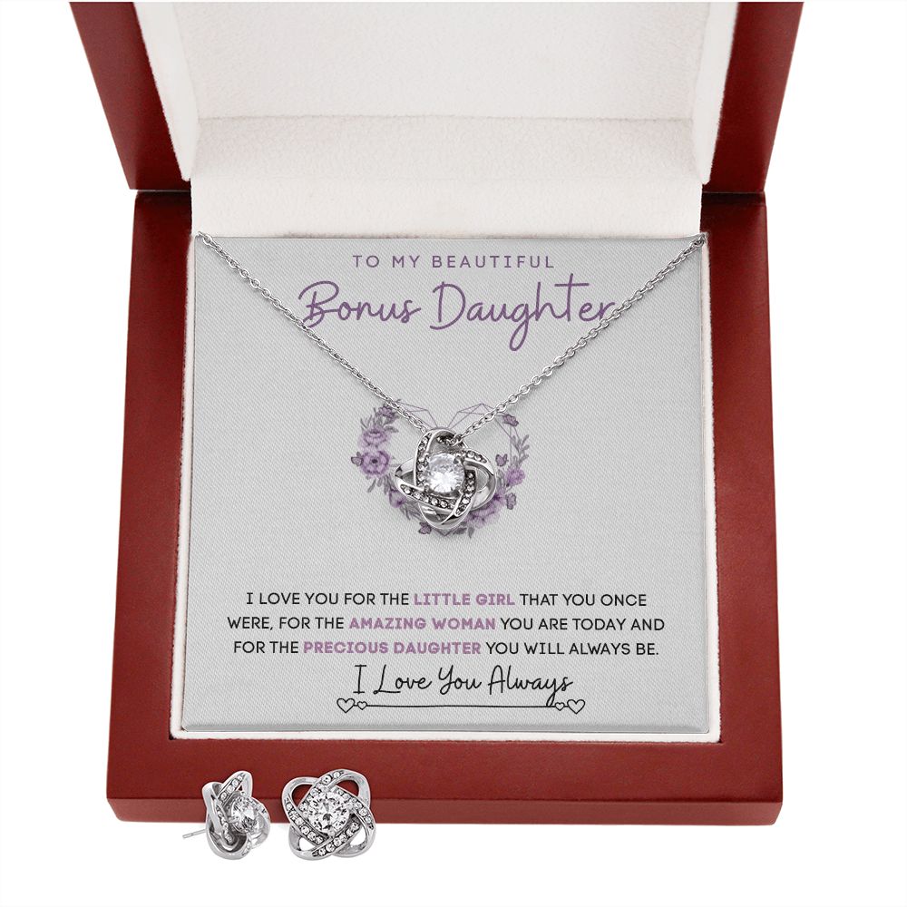 To My Bonus Daughter | Love Knot Earring & Necklace Set | I Love You