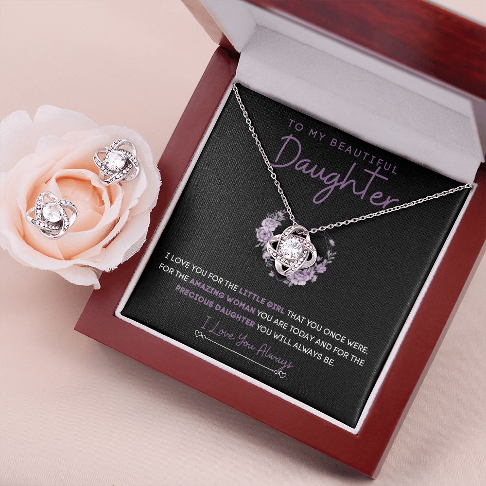 To My Beautiful Daughter | Love Knot Earring & Necklace Set | Precious Daughter