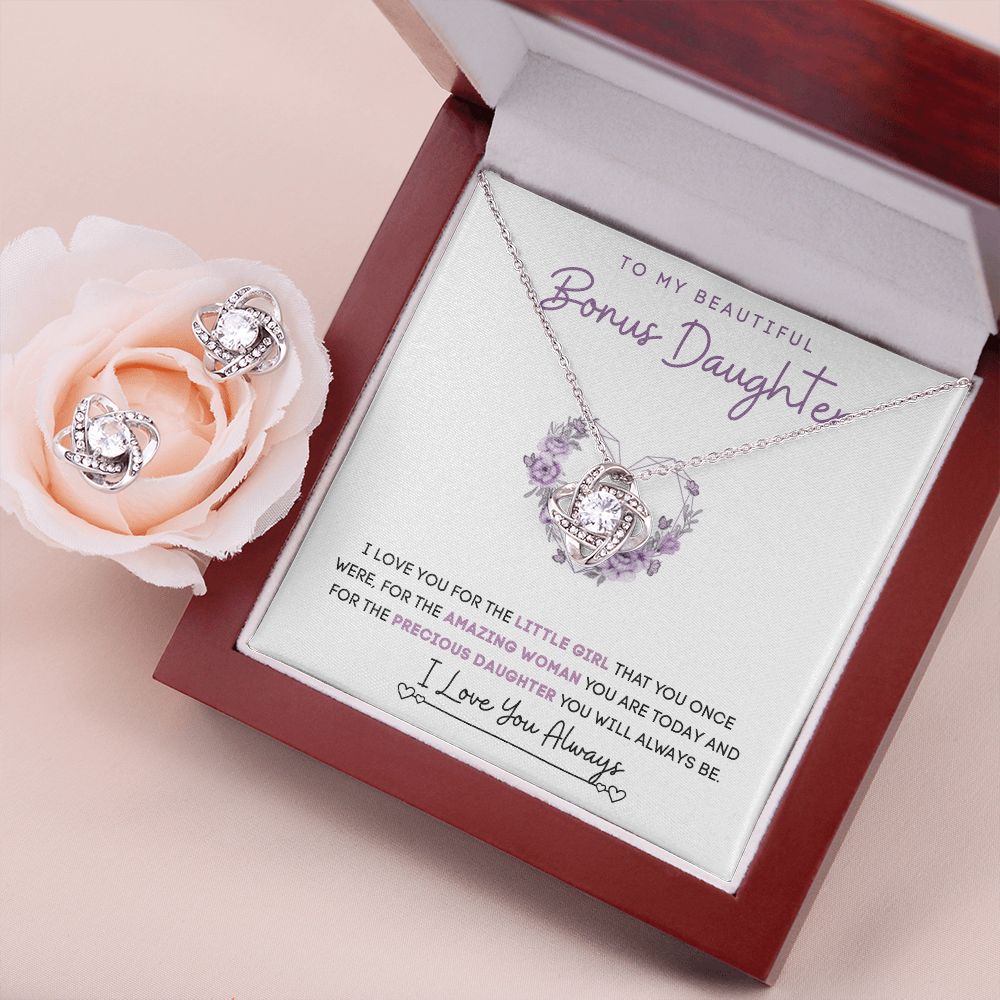 To My Bonus Daughter | Love Knot Earring & Necklace Set | I Love You