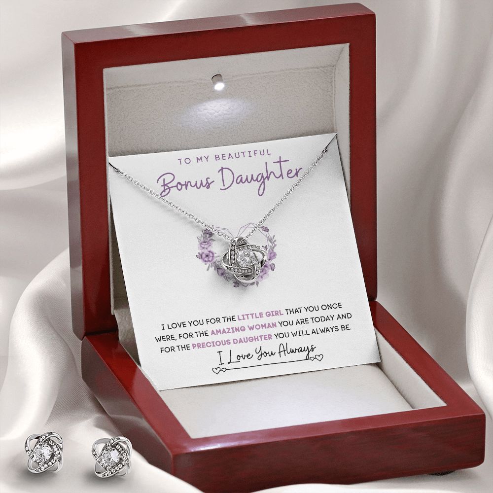 To My Bonus Daughter | Love Knot Earring & Necklace Set | I Love You