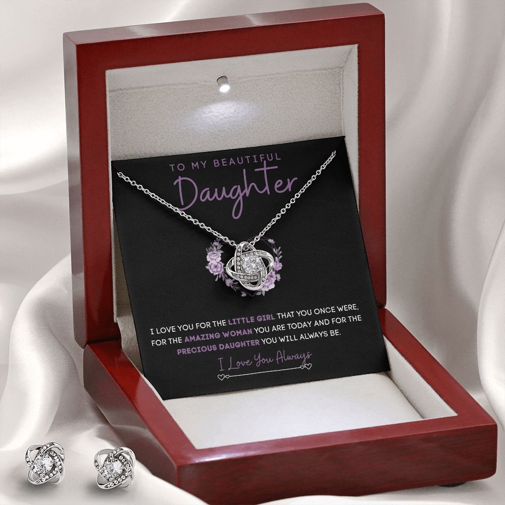 To My Beautiful Daughter | Love Knot Earring & Necklace Set | Precious Daughter