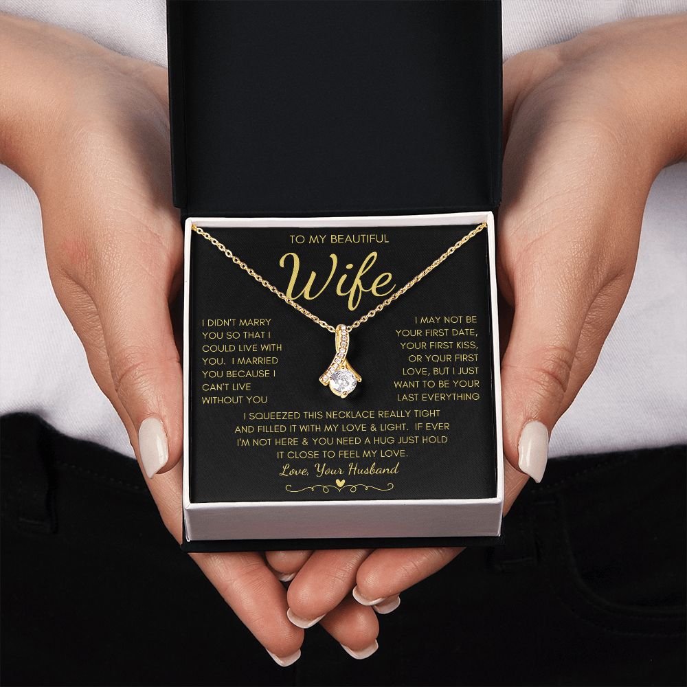 To My Beautiful Wife | Alluring Beauty Necklace Yellow Gold Finish | My Love & Light