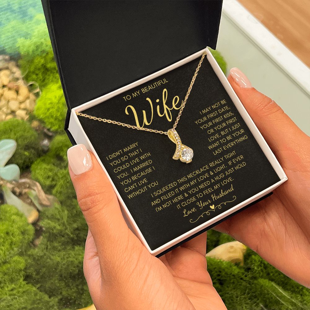 To My Beautiful Wife | Alluring Beauty Necklace Yellow Gold Finish | My Love & Light