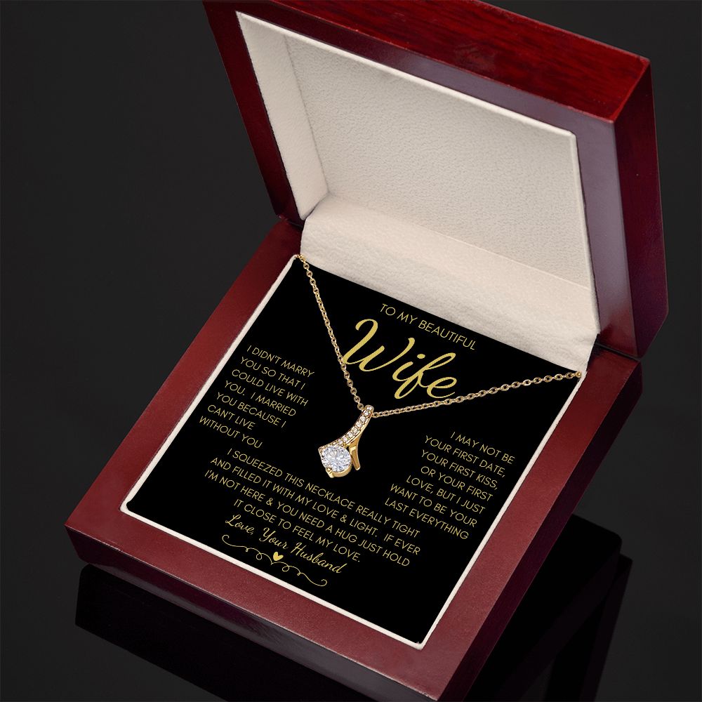 To My Beautiful Wife | Alluring Beauty Necklace Yellow Gold Finish | My Love & Light