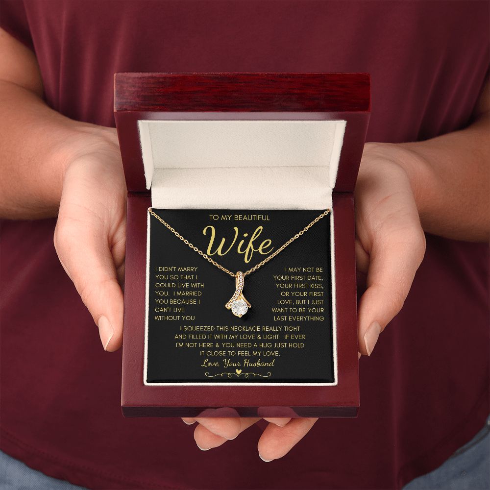 To My Beautiful Wife | Alluring Beauty Necklace Yellow Gold Finish | My Love & Light
