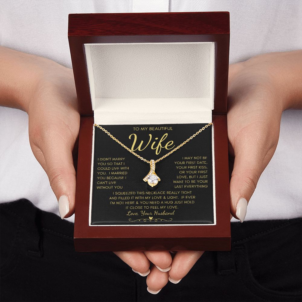 To My Beautiful Wife | Alluring Beauty Necklace Yellow Gold Finish | My Love & Light