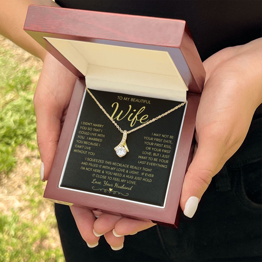To My Beautiful Wife | Alluring Beauty Necklace Yellow Gold Finish | My Love & Light