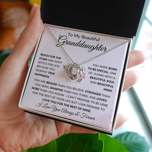 To My Beautiful Granddaughter | Love Knot Necklace | Braver, Stronger, Smarter