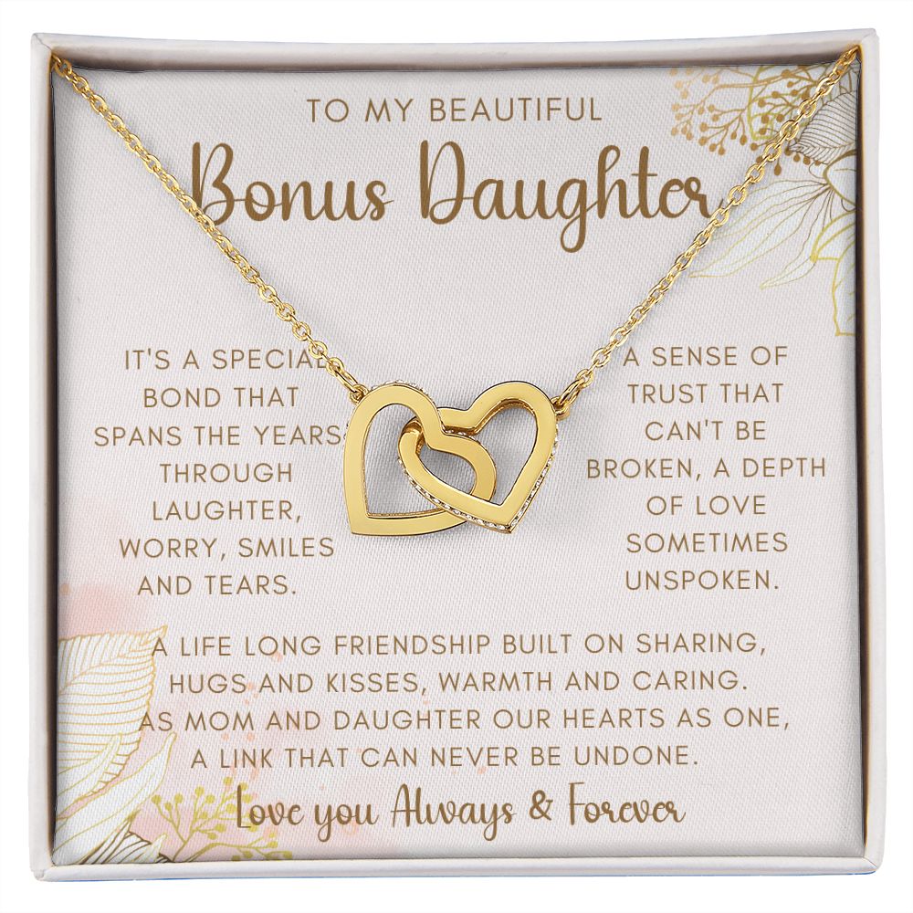 To My Beautiful Bonus Daughter | Interlocking Hearts necklace