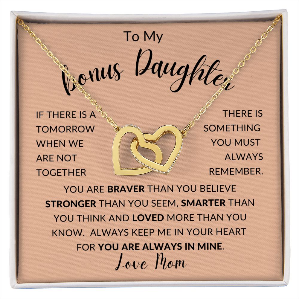 To My Bonus Daughter | Interlocking Hearts necklace | Gift For Daughter, Daughter Necklace, Birthday Gift, To My Daughter Gift